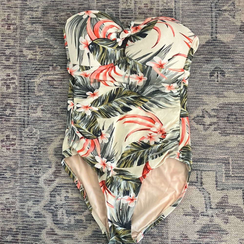 Green and Pink One Piece Swimwear with Tropical Print